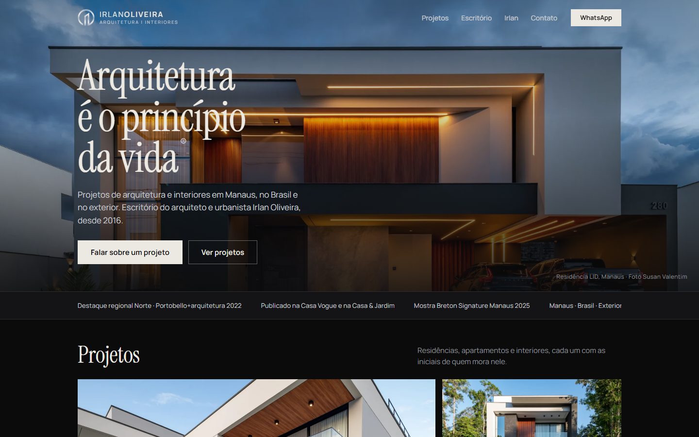 Site Irlan Oliveira Arquitetura & Interiores