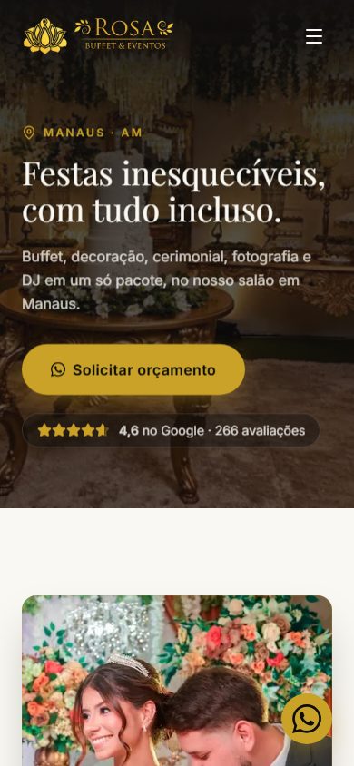 Site da Rosa Buffet no celular